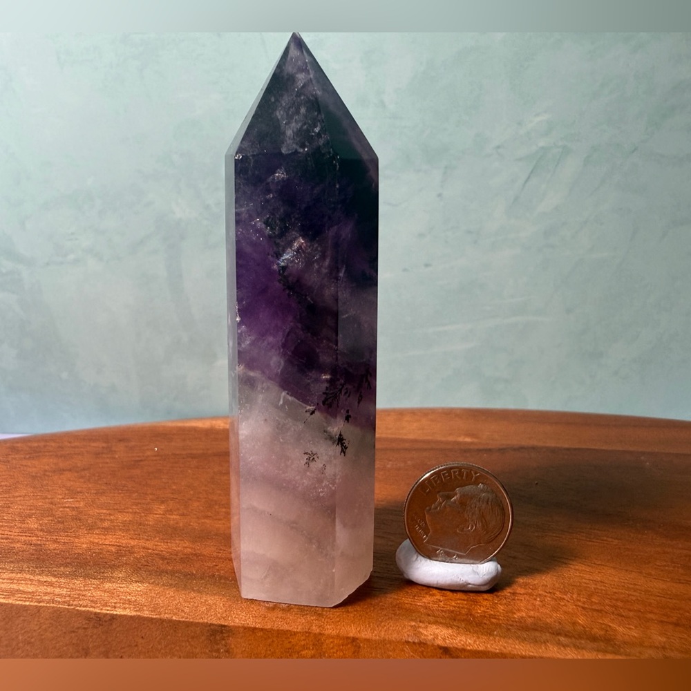 Natural Banded Purple Fluorite Tower 6-Sided Obelisk Crystal Point Specimen